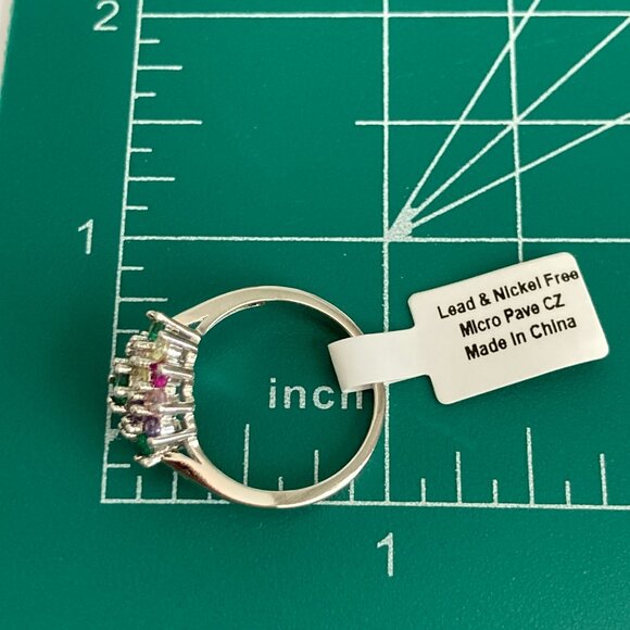 Fruit Salad Cubic Zirconia Halo Ring Rhodium Plated Size 7 8 9 Cocktail Green - Picture 13 of 13